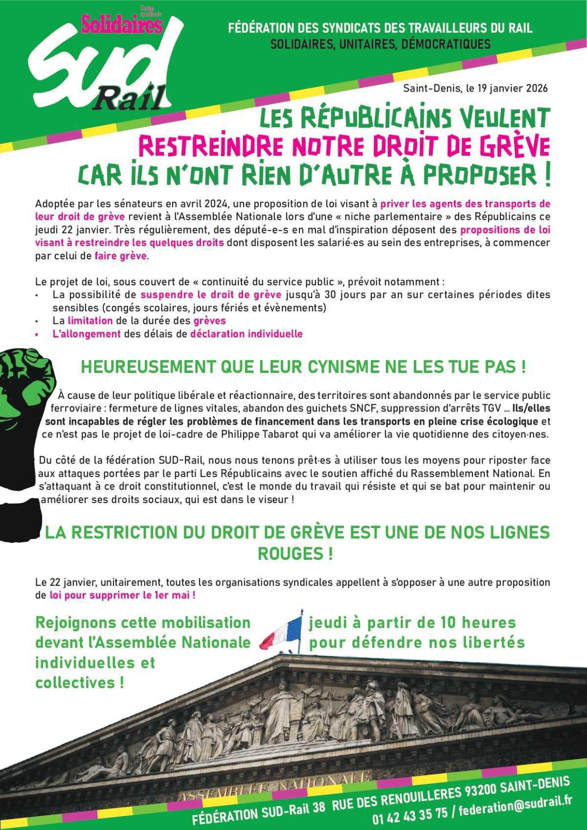LES RÉPUBLICAINS VEULENT RESTREINDRE NOTRE DROIT DE GRÈVE CAR ILS N’ONT RIEN D’AUTRE À PROPOSER ! LES RÉPUBLICAINS VEULENT RESTREINDRE NOTRE DROIT DE GRÈVE CAR ILS N’ONT RIEN D’AUTRE À PROPOSER !