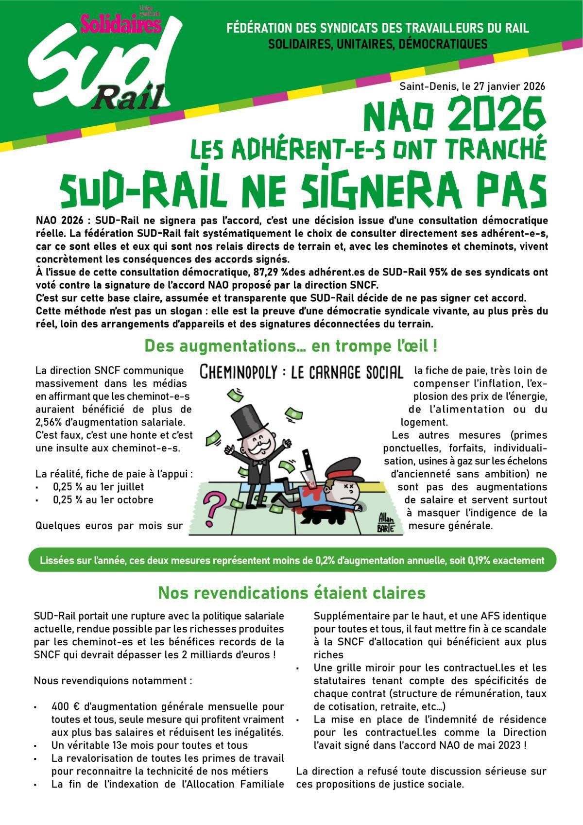 NAO 2026 LES ADHÉRENT-E-S ONT TRANCHÉ SUD-RAIL NE SIGNERA PAS