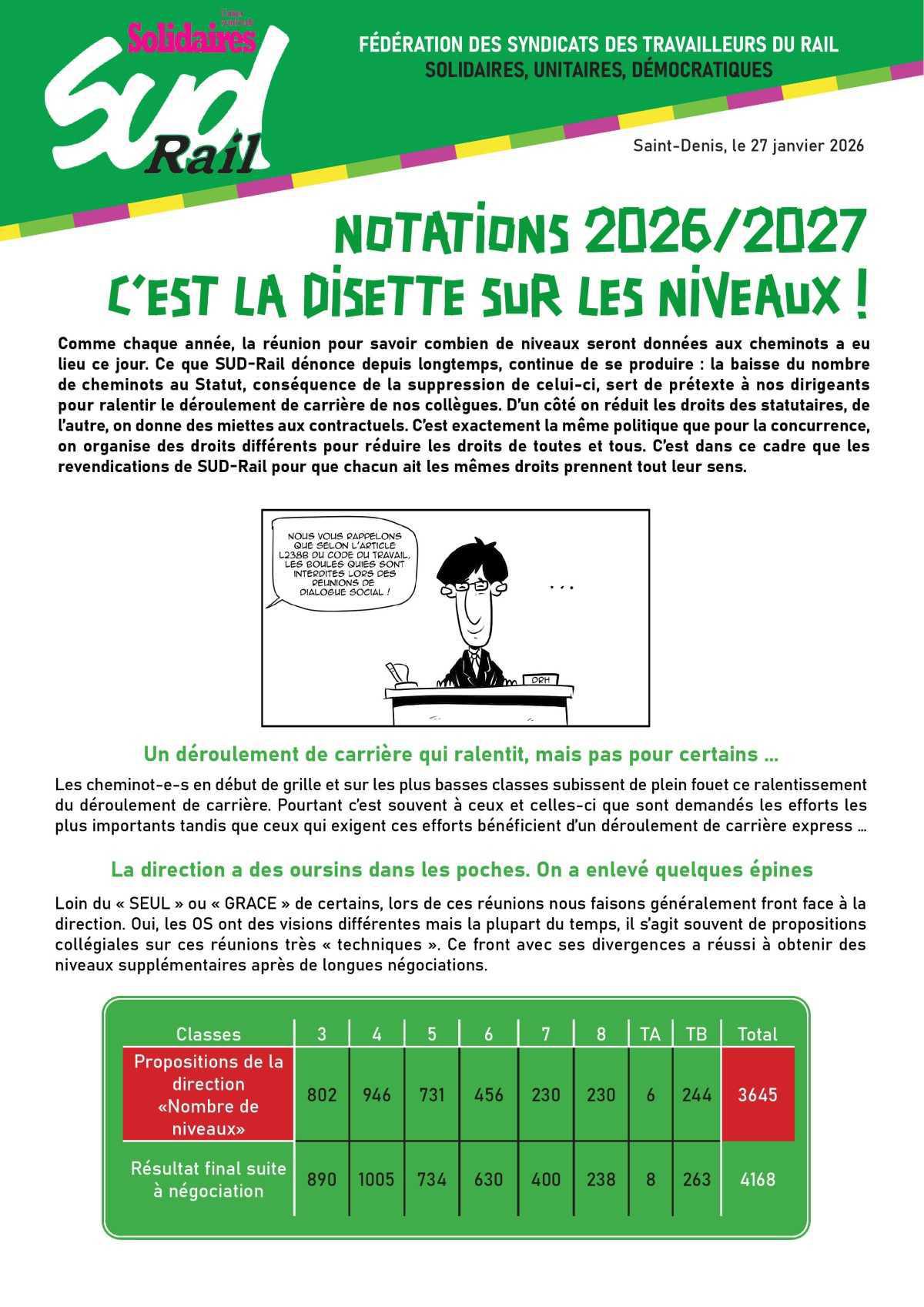 NOTATIONS 2026/2027 C’EST LA DISETTE SUR LES NIVEAUX !