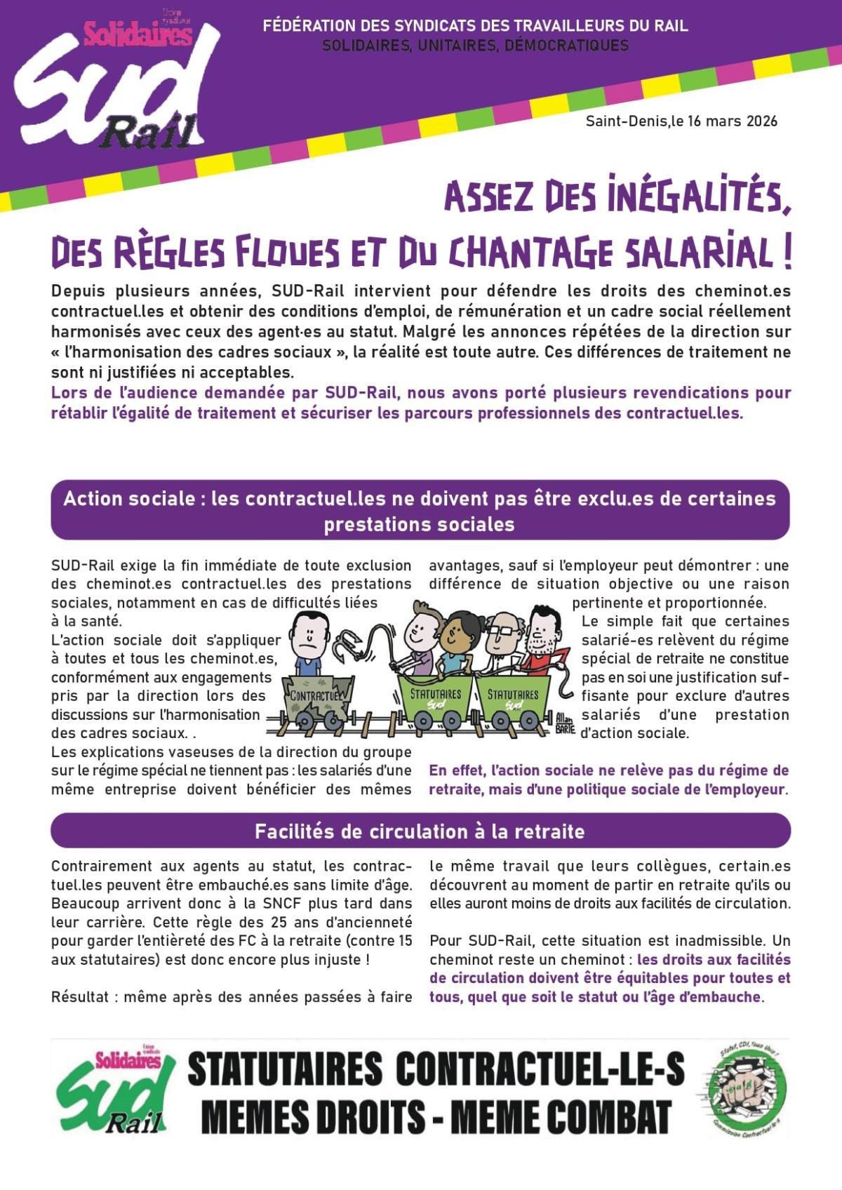 ASSEZ DES INÉGALITÉS, DES RÈGLES FLOUES ET DU CHANTAGE SALARIAL !