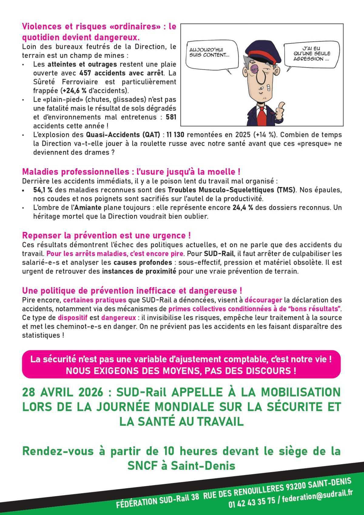 ACCIDENTS DU TRAVAIL LES CHEMINOT-E-S PAIENT LE PRIX FORT ! ACCIDENTS DU TRAVAIL LES CHEMINOT-E-S PAIENT LE PRIX FORT !