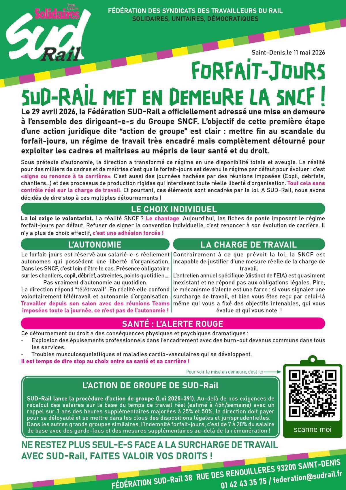 FORFAIT-JOURS SUD-RAIL MET EN DEMEURE LA SNCF ! FORFAIT-JOURS SUD-RAIL MET EN DEMEURE LA SNCF !