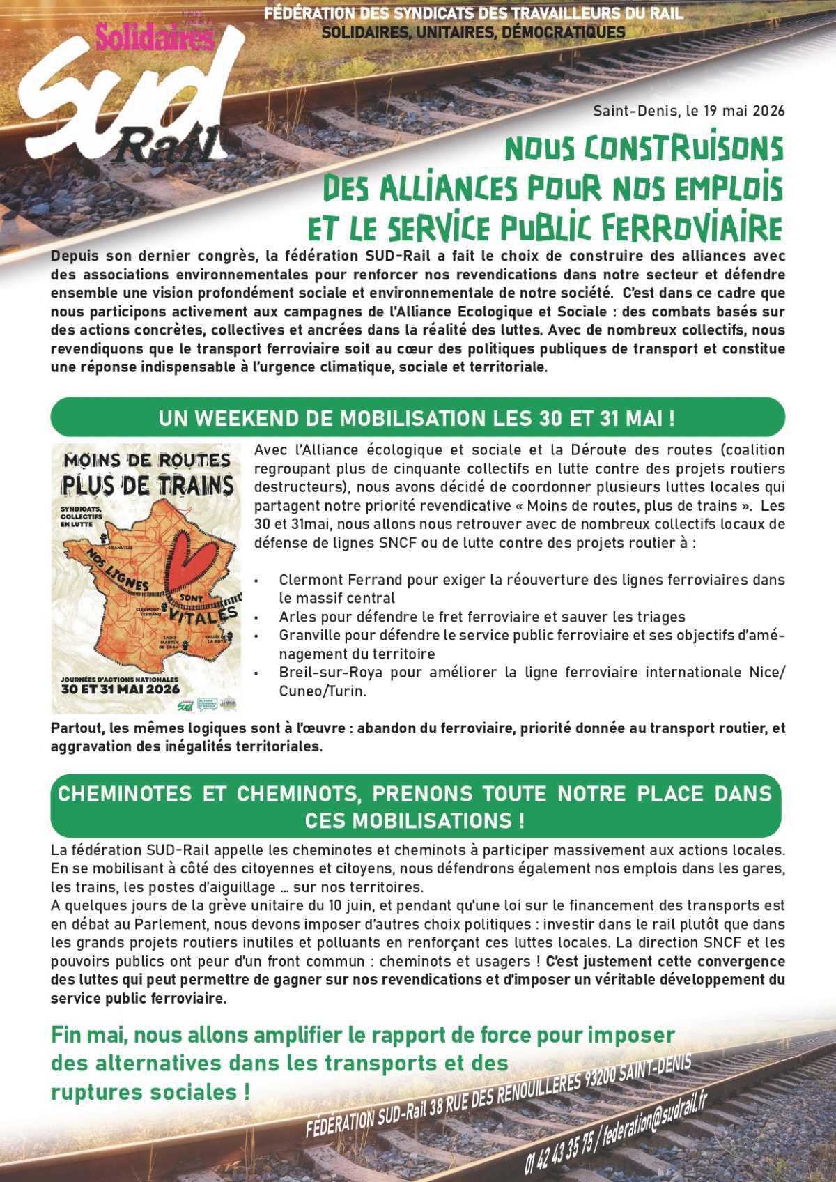 NOUS CONSTRUISONS DES ALLIANCES POUR NOS EMPLOIS ET LE SERVICE PUBLIC FERROVIAIRE NOUS CONSTRUISONS DES ALLIANCES POUR NOS EMPLOIS ET LE SERVICE PUBLIC FERROVIAIRE