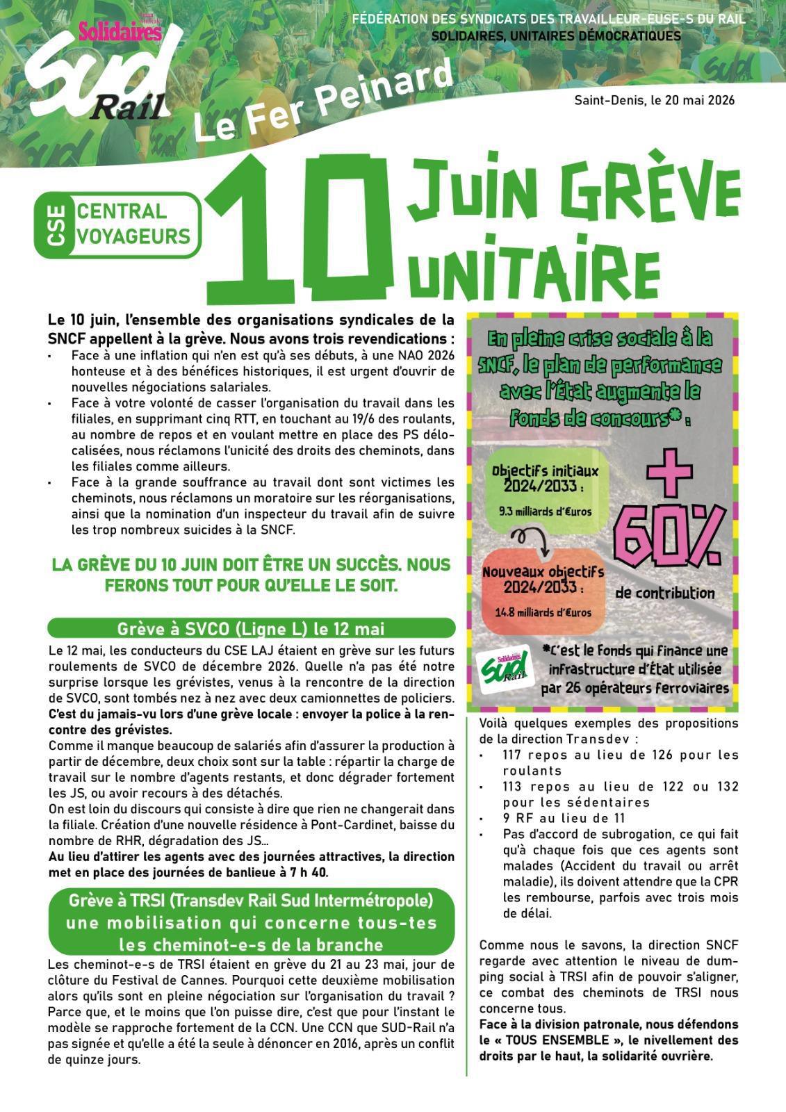 Le FER Peinard: le journal du CSE central voyageurs 