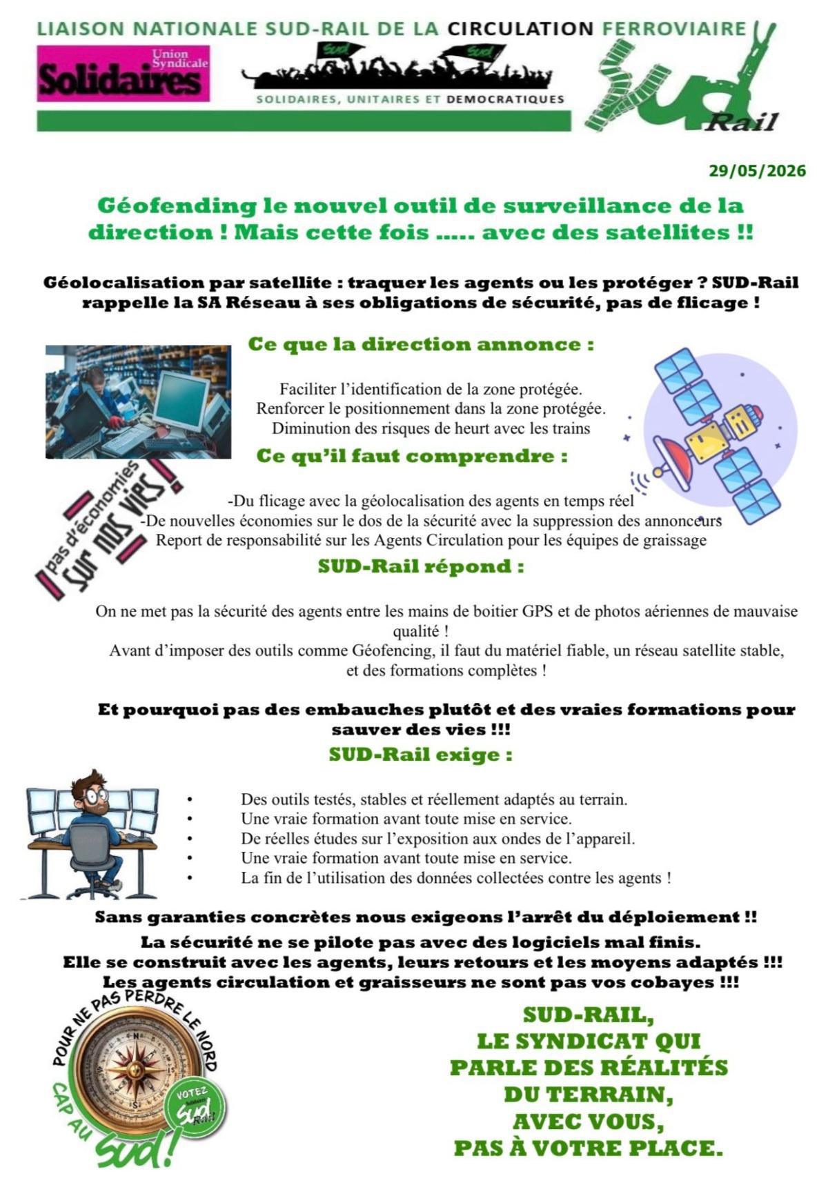 CSSCT Centrale Réseaux :Géofending le nouvel outil de surveillance de la direction ! Mais cette fois ….. avec des satellites !!
