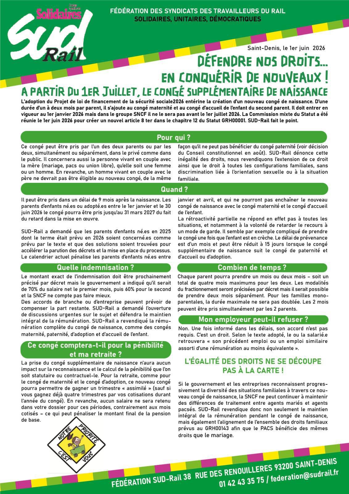 DÉFENDRE NOS DROITS… EN CONQUÉRIR DE NOUVEAUX ! A PARTIR DU 1ER JUILLET, LE CONGÉ SUPPLÉMENTAIRE DE NAISSANCE