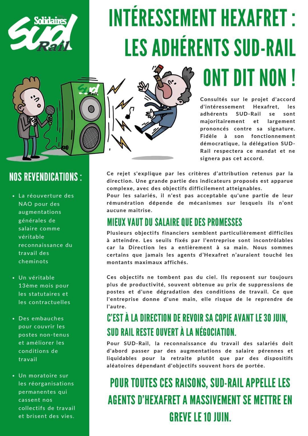 INTÉRESSEMENT HEXAFRET : LES ADHÉRENTS SUD-RAIL ONT DIT NON ! INTÉRESSEMENT HEXAFRET : LES ADHÉRENTS SUD-RAIL ONT DIT NON !