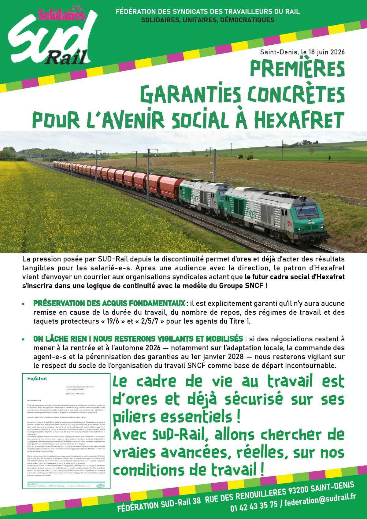 PREMIÈRES GARANTIES CONCRÈTES POUR L’AVENIR SOCIAL À HEXAFRET