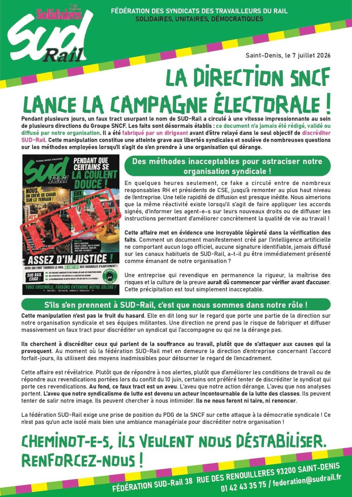 LA DIRECTION SNCF LANCE LA CAMPAGNE ÉLECTORALE ! LA DIRECTION SNCF LANCE LA CAMPAGNE ÉLECTORALE !