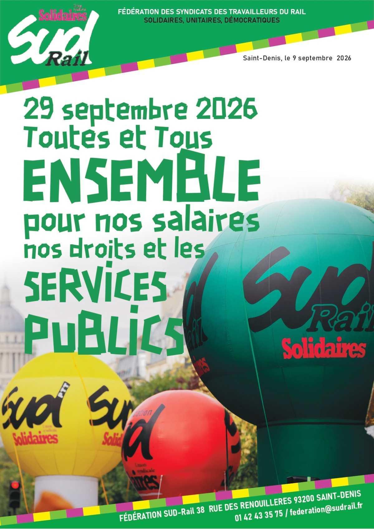 SUD-RAIL APPELLE À LA GRÈVE LE 29 SEPTEMBRE ! SUD-RAIL APPELLE À LA GRÈVE LE 29 SEPTEMBRE !