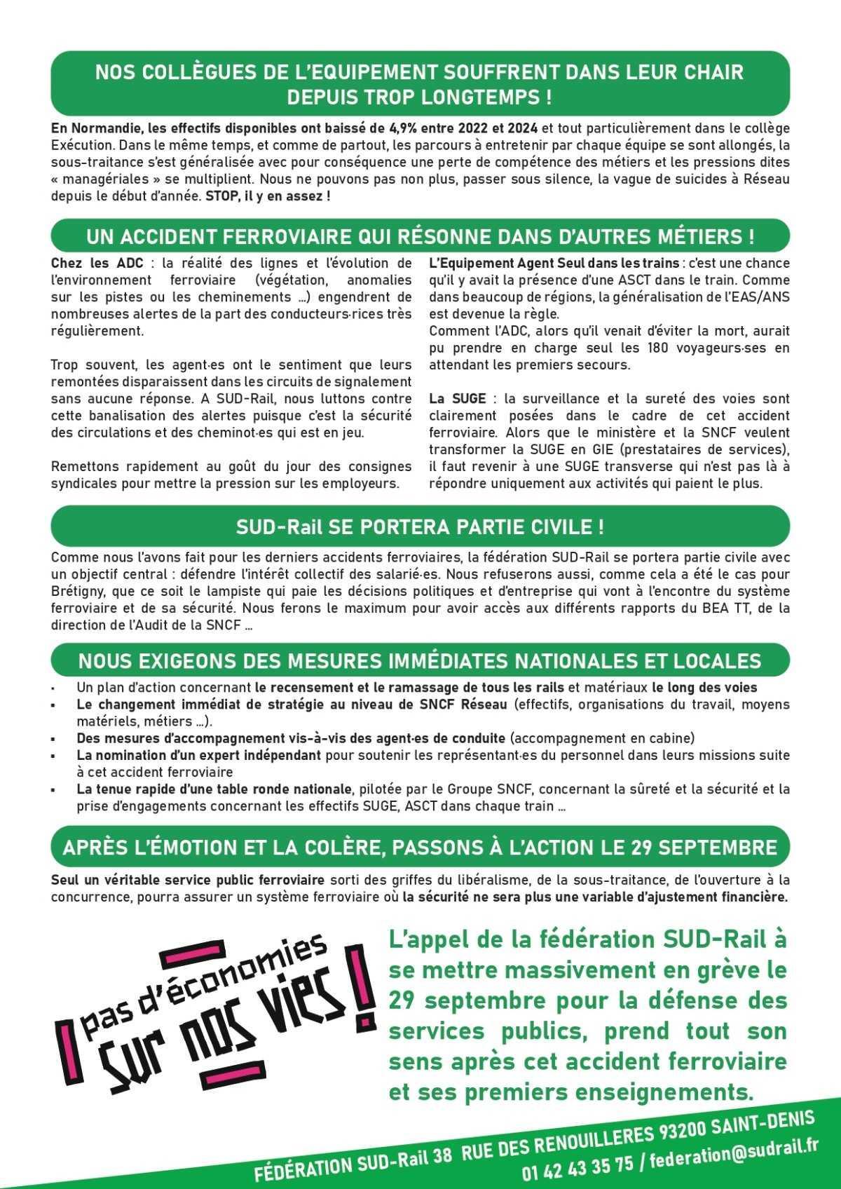 ACCIDENT FERROVIAIRE À CLÉON (NORMANDIE)NOUS NE LAISSERONS RIEN PASSER !