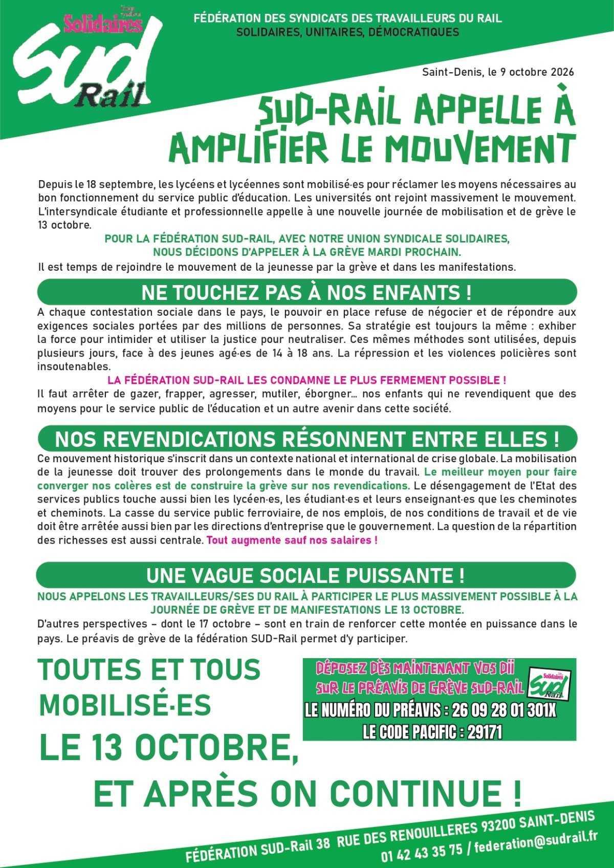 SUD-RAIL APPELLE À AMPLIFIER LE MOUVEMENT