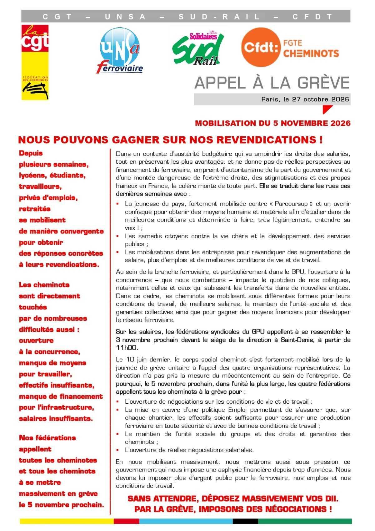 MOBILISATION DU 5 NOVEMBRE 2026 NOUS POUVONS GAGNER SUR NOS REVENDICATIONS !