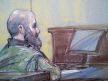 Dessin d'audience. Nidal Hassan devant la cour martiale de Fort Hood, au Texas le 23 Août 2013. REUTERS/ Brigitte Woosley