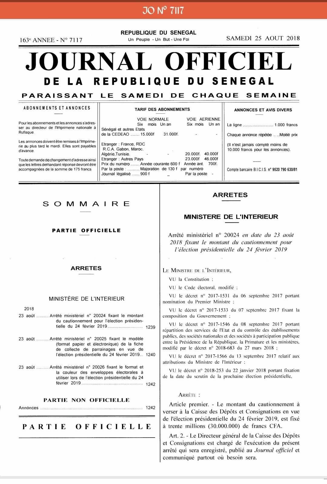 Tout ce que vous devez savoir sur la fiche de collecte de Parrainages publié au Journal Officiel 