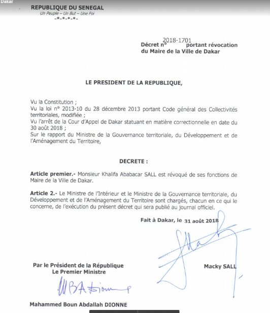 Dernière minute - Macky révoque Khalifa de son poste de maire par un décret