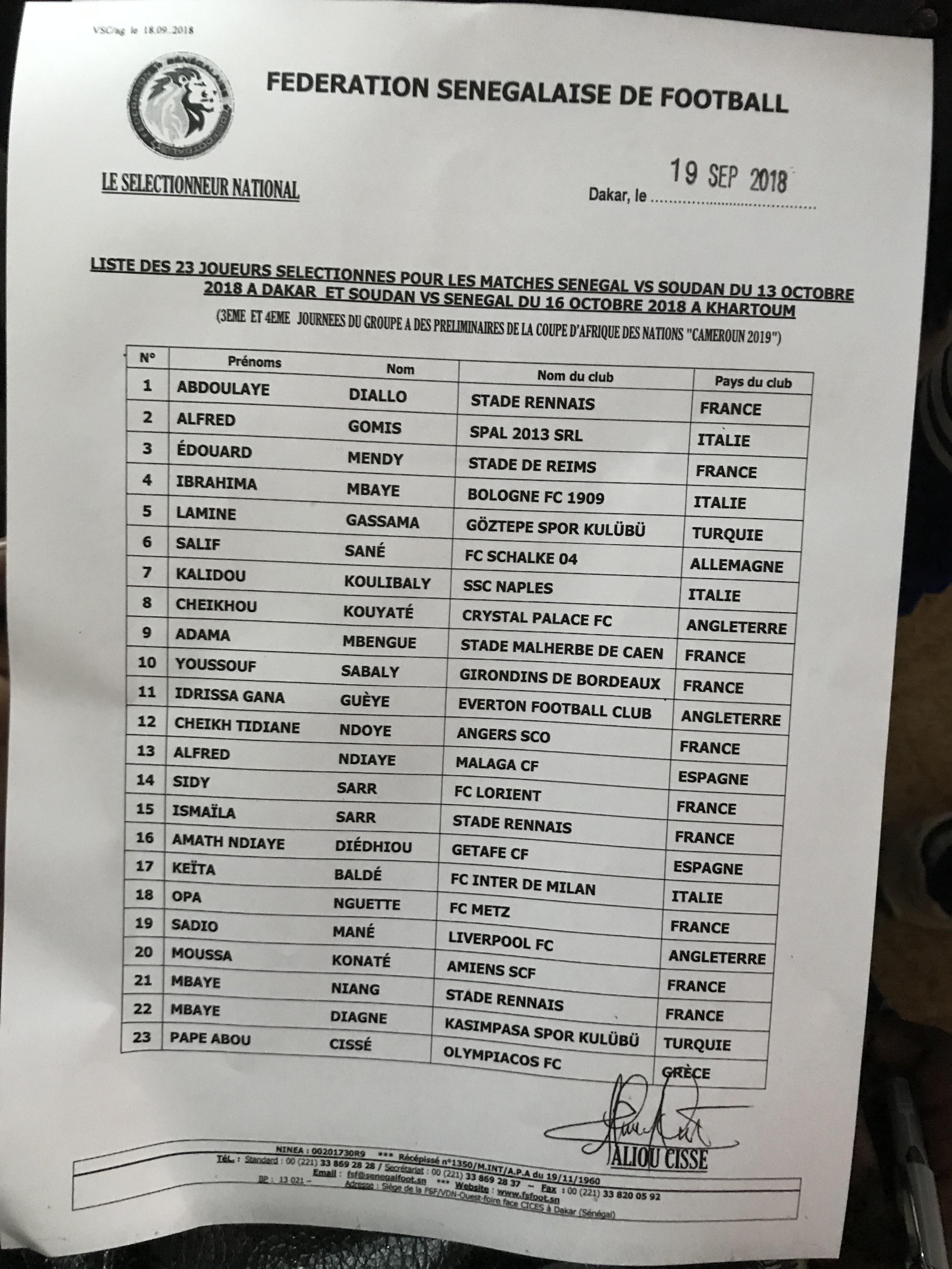Urgent-Double confrontation Sénégal vs Soudan: Aliou Cissé reconduit "ses" 23