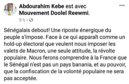 La publication sur sa page Facebook qui est à l’origine de son arrestation