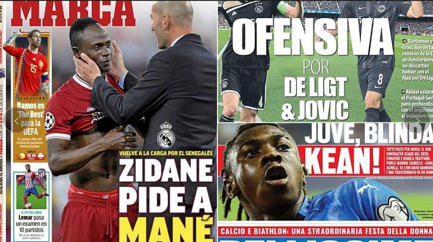 Sadio Mané à la Une de MARCA: « Zidane pide a Mané* »