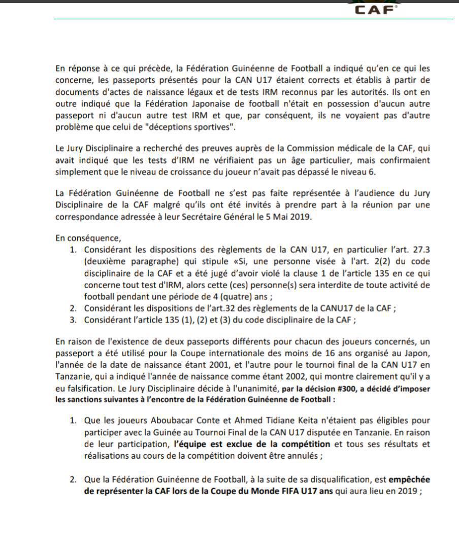 Mondial U17: la Guinée disqualifiée, la Caf rend le ticket au Sénégal