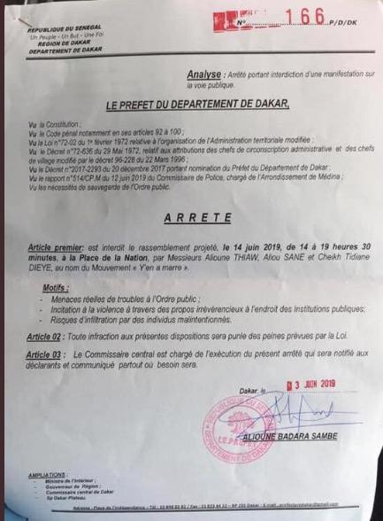 Interdiction du Rassemblement de « Aar Li Ñu Bok »: les raisons évoquées dans l’arrêté du Préfet de Dakar