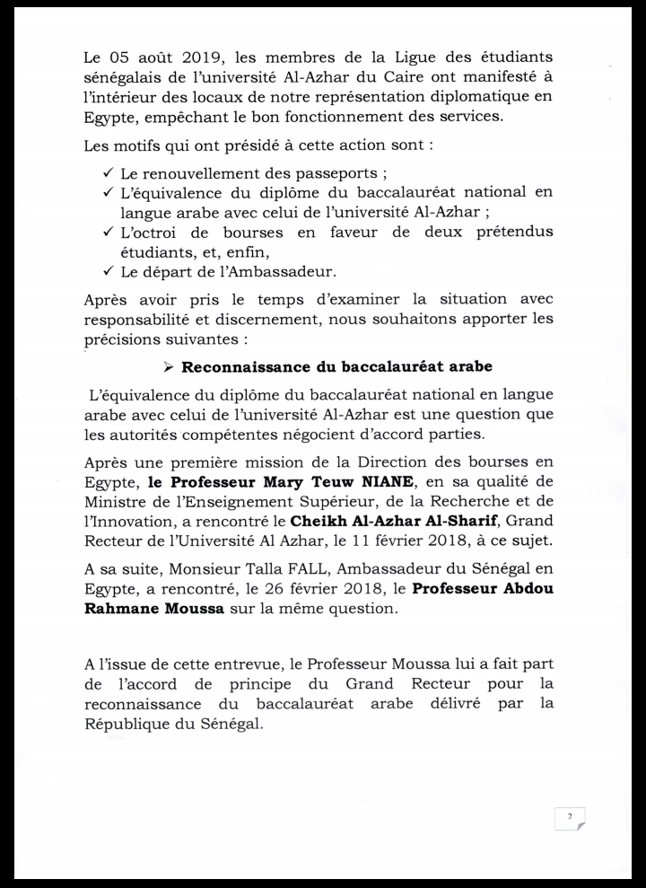 Manifestation des étudiants sénégalais en Égypte: La Direction des bourses sort du silence