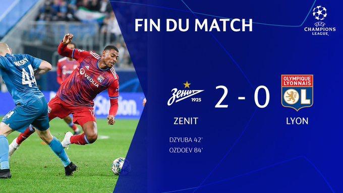 #LigueDesChampions - Lyon n’a plus son destin en main après sa défaite contre Zénith
