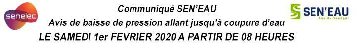 Avis de baisse de pression allant jusqu’à coupure d’eau (Communiqué conjoint Sen’Eau-Senelec)