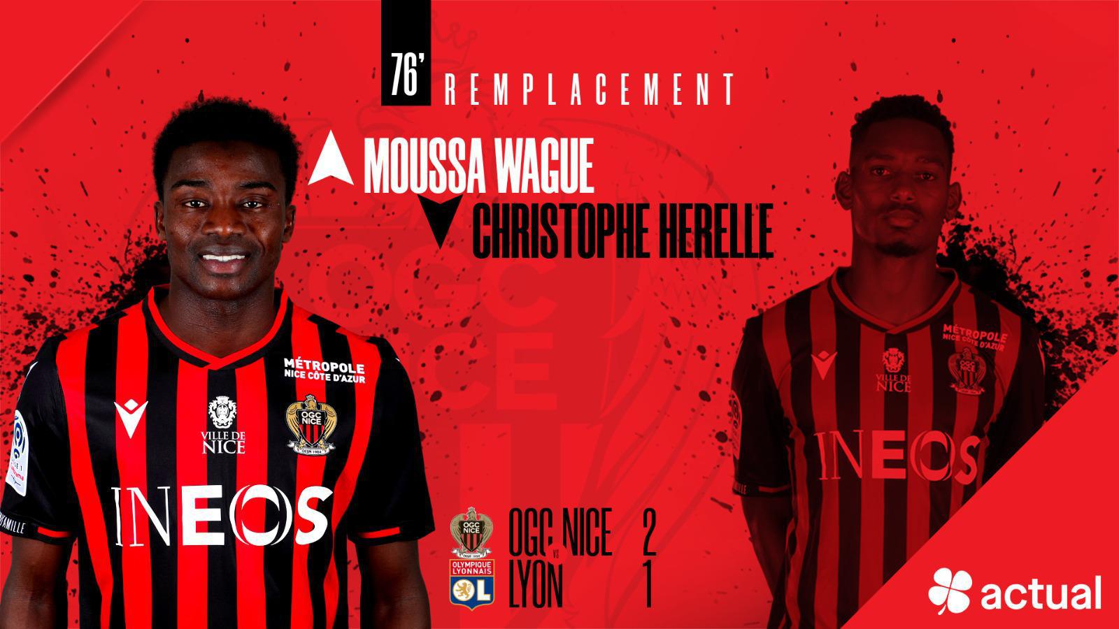 #Ligue1 - Moussa Wagué a joué ses premières minutes et participé à la victoire de Nice sur Lyon (2-1)