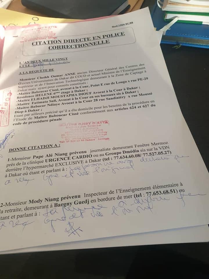 Cheikh Oumar Anne passe à l’acte et sert une citation directe à Pape Alé Niang et Mody Niang: il réclame 10 milliards