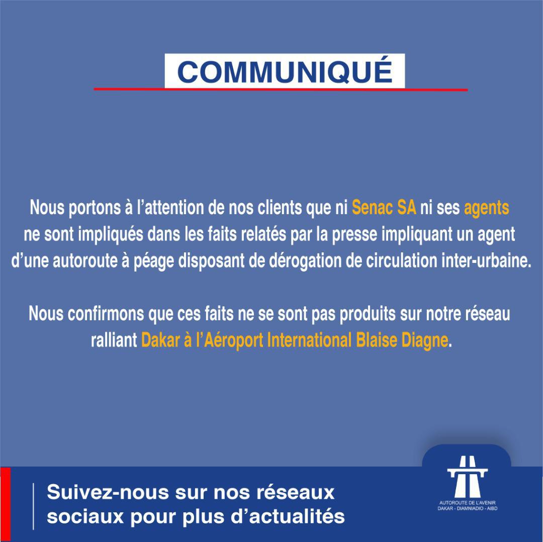 Senac SA dément toute implication et celle de ses agents dans une affaire de dérogation de circulation interurbain