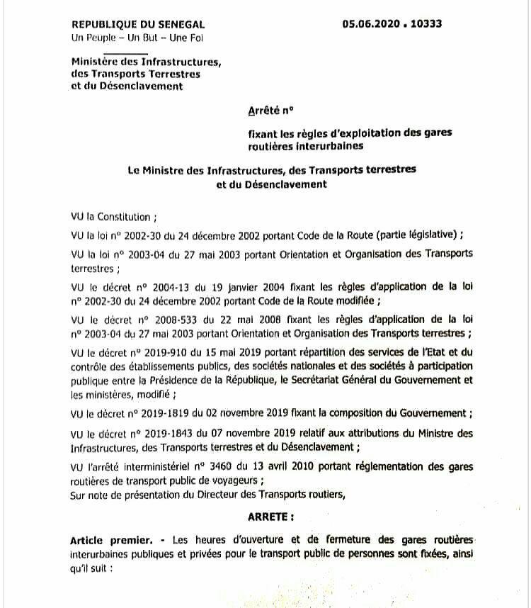 Transport interurbain: les heures d’ouverture et de fermeture des gares fixées par Oumar Youm