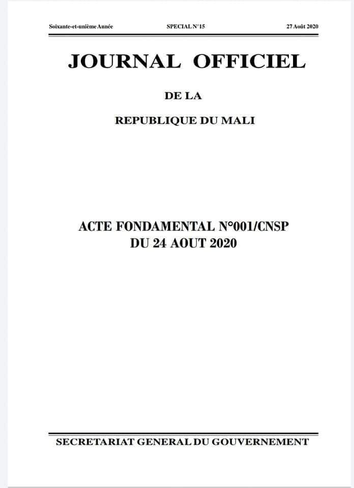 Mali : Le colonel Assimi Goïta publie l'acte fondamental du Cnsp (document)