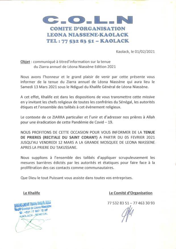 Léona Niasséne maintient son Ziarra annuel prévu le 13 mars prochain
