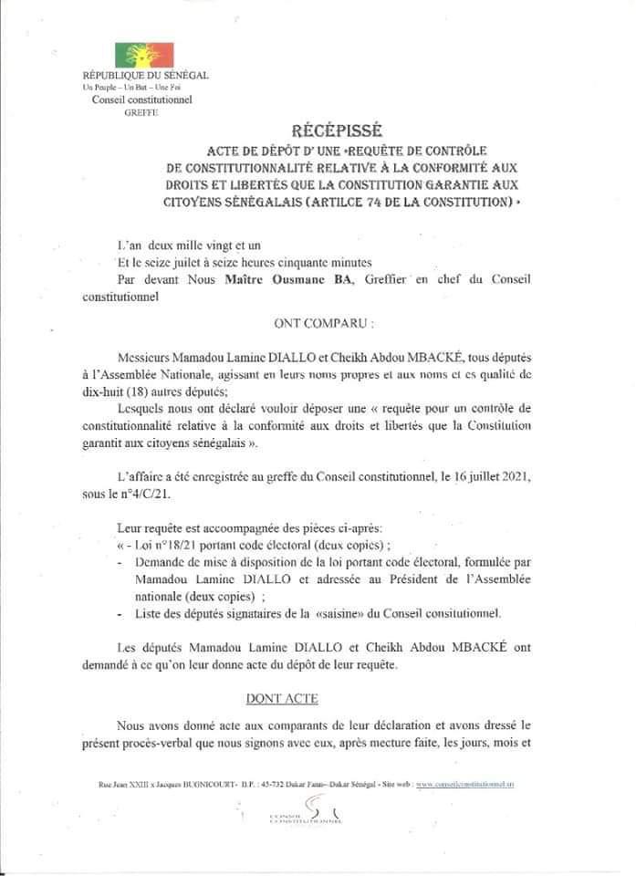Modification du code électoral : l'opposition dépose un recours devant le Conseil constitutionnel