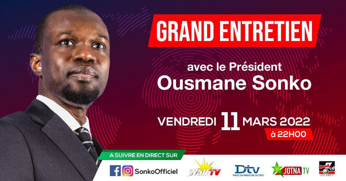 Ousmane Sonko va s’exprimer sur toutes les questions d’actualités ce soir à 22 heures