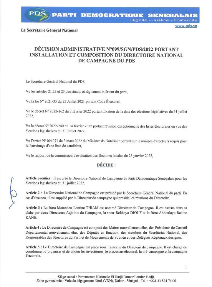 Législatives de juillet : Wade dévoile la composition du directoire de campagne du Pds (document)