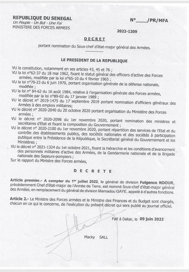 Forces Armées: Macky Sall signe plusieurs décrets portant promotion et nominations