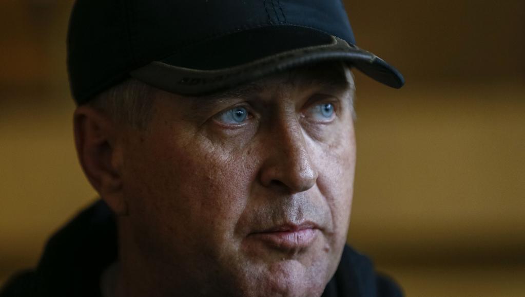 Viatcheslav Ponomarev, dans le bureau du maire de Slaviansk, le 20 avril 2014 pour sa conférence de presse