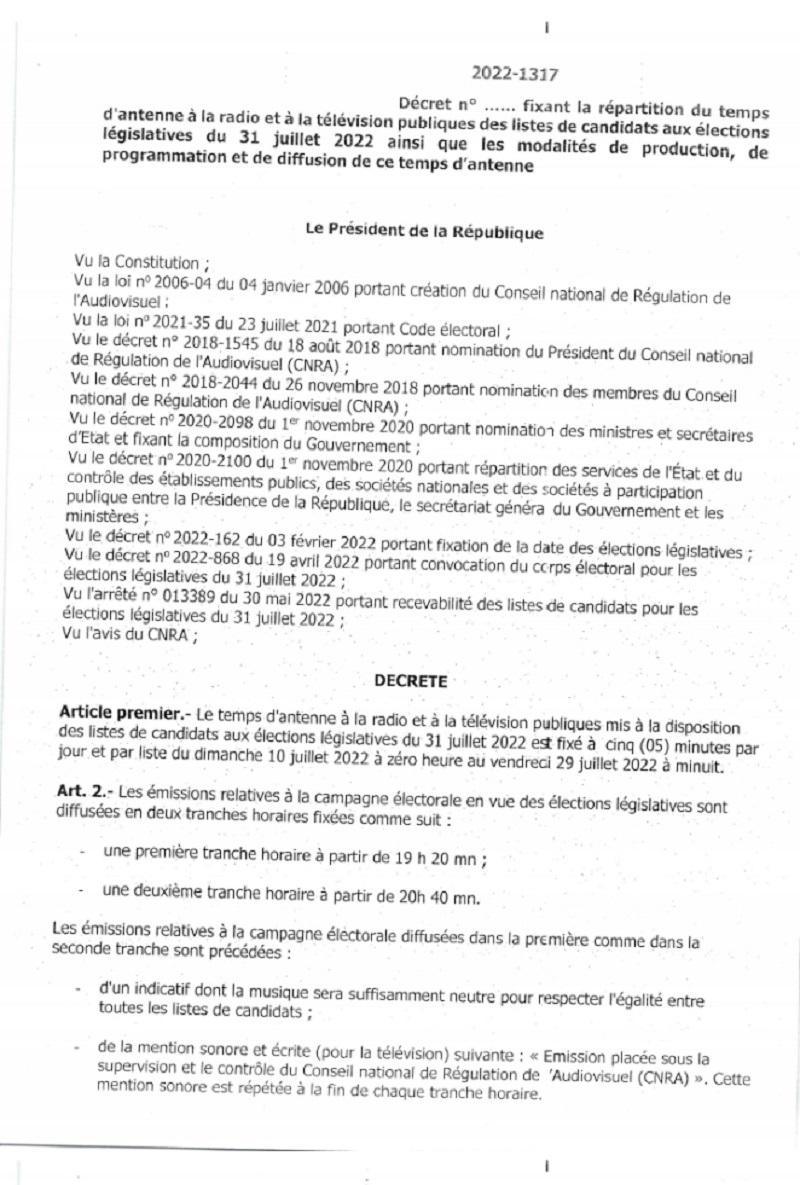 Législatives 2022 : le temps d’antenne à la radio et à la télévision publiques fixé à 5 minutes