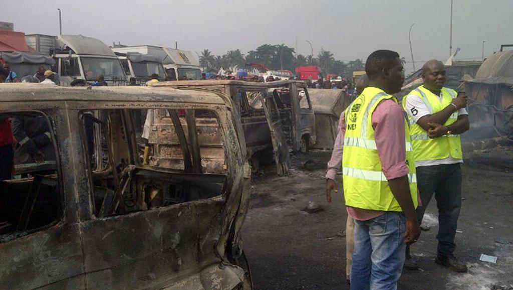 Les lieux de l'explosion du 8 janvier 2014 : le dépôt de carburant d'Apapa. AFP PHOTO/NEMA