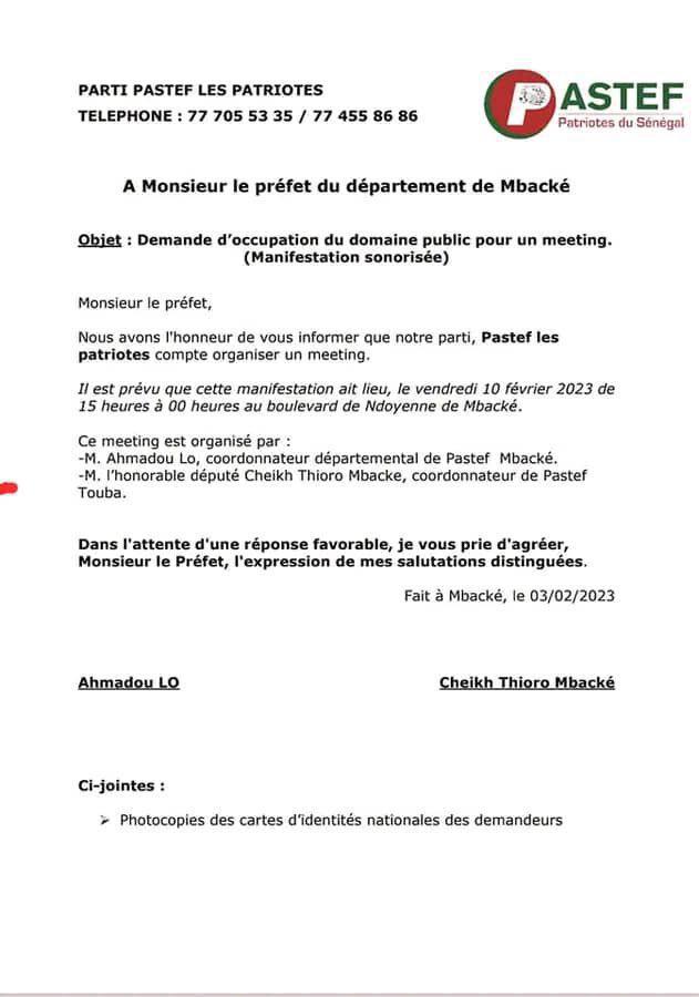 Pastef dépose sa demande pour son meeting prévu le 10 février