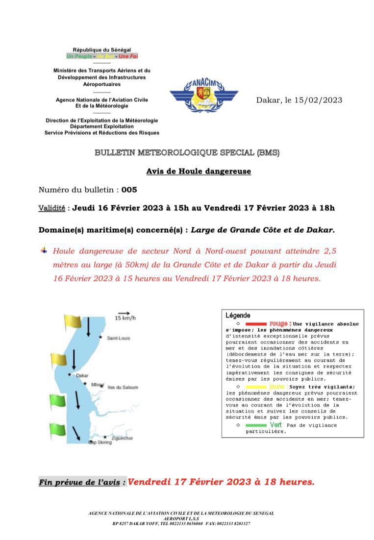 Sénégal: l'Anacim annonce une houle « dangereuse », pour demain 16 février