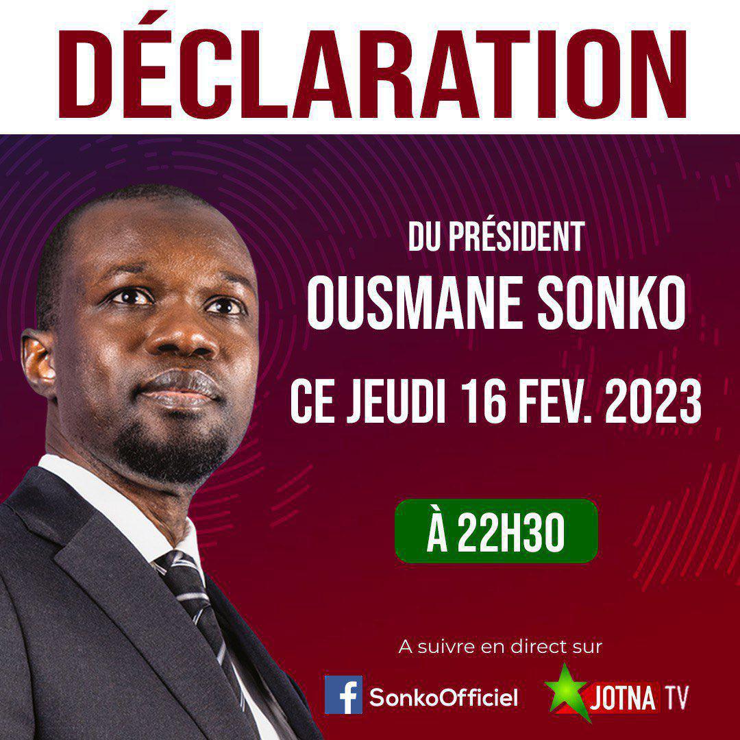 Suivez en direct la déclaration de l'opposant Ousmane Sonko
