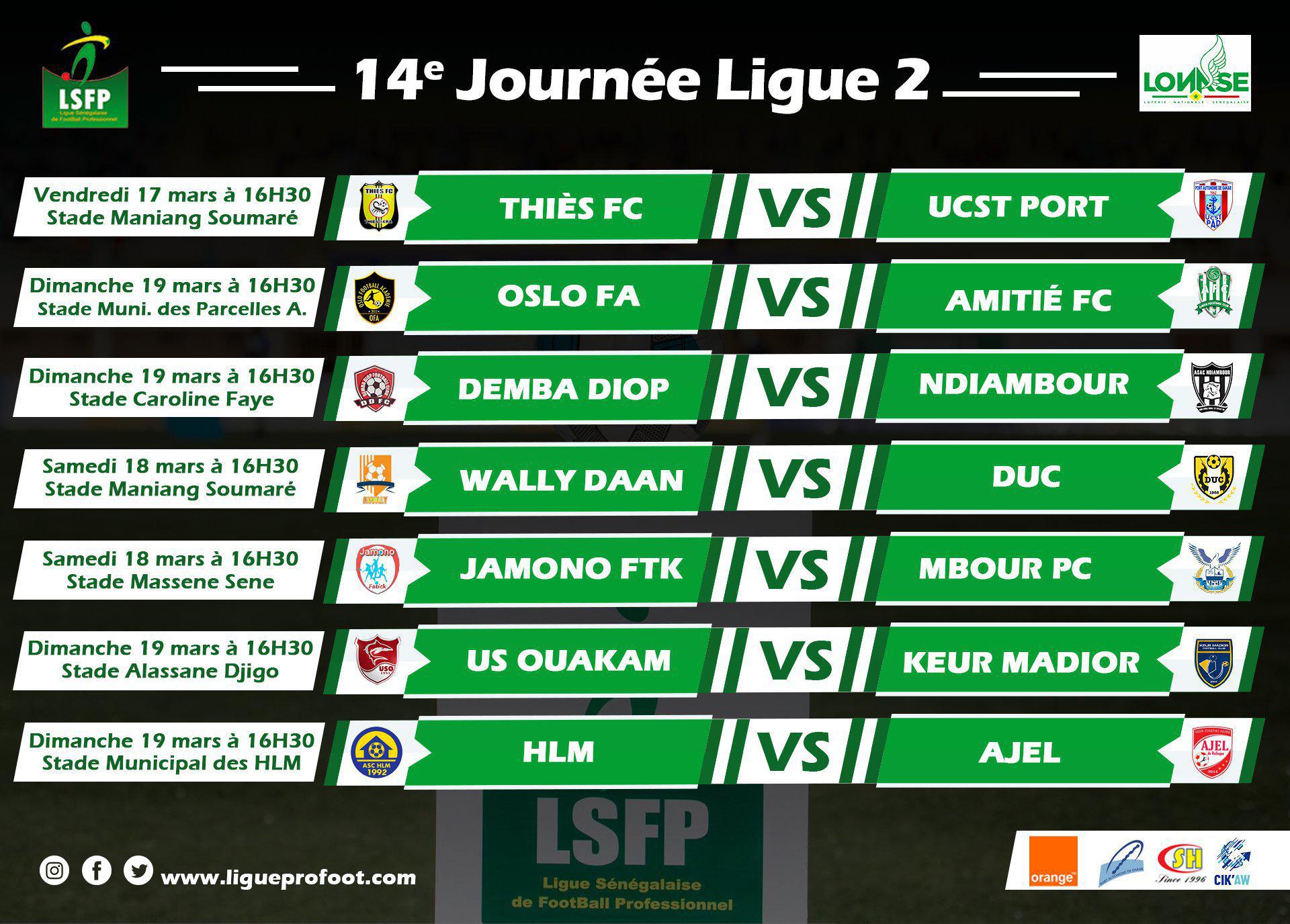 Ligue 2 : Oslo FA affronte Amitié FC, Jamono Fatick à l’assaut de Mbour PC