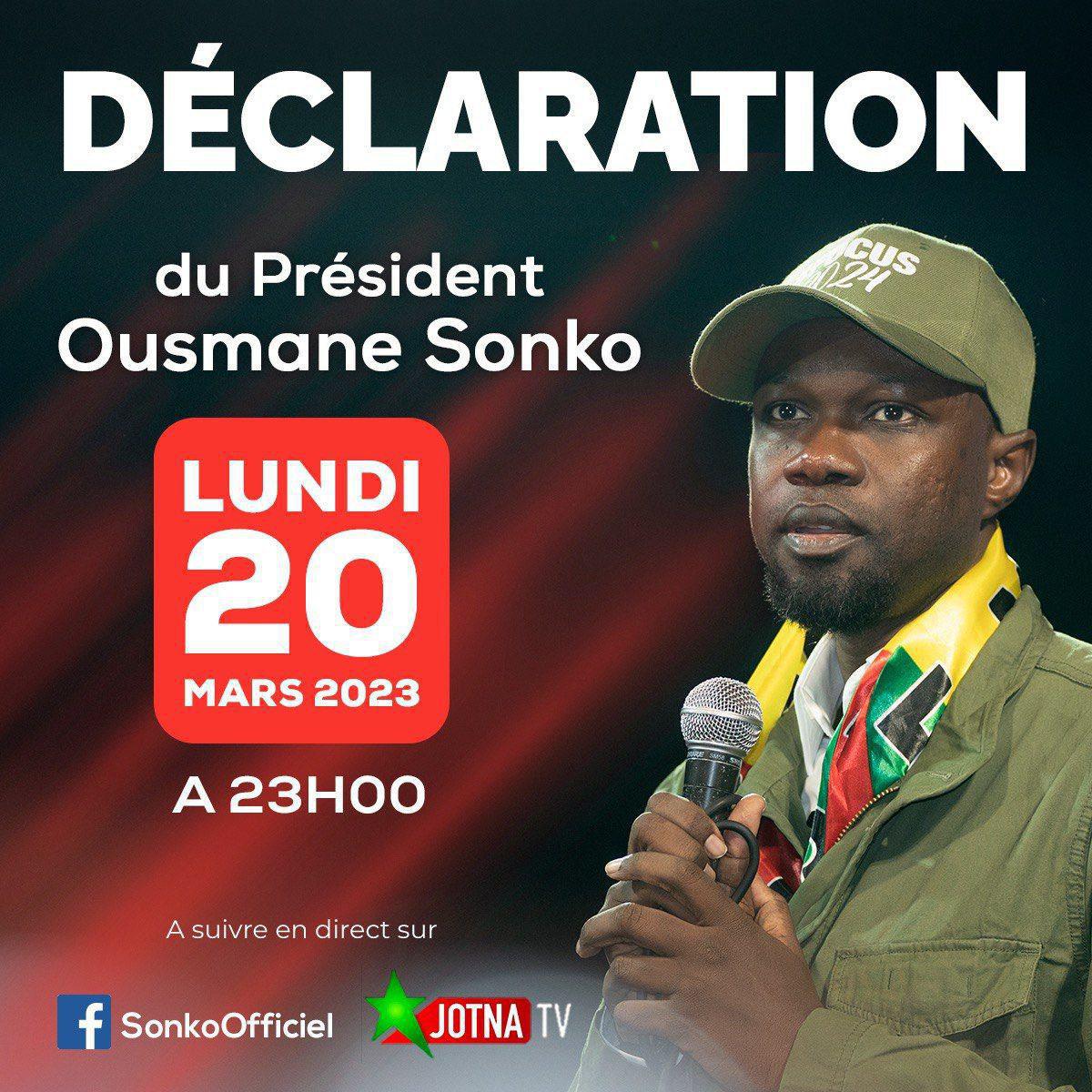 Direct de la déclaration de Ousmane Sonko 