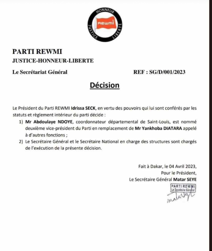Parti Rewmi: Idrissa Seck vire Yankhoba Diatara