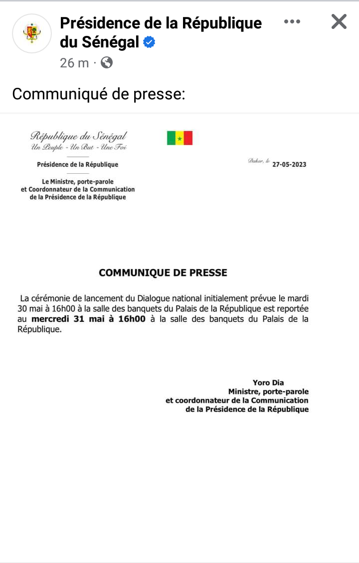 Prévue mardi, la cérémonie du dialogue national reportée à...