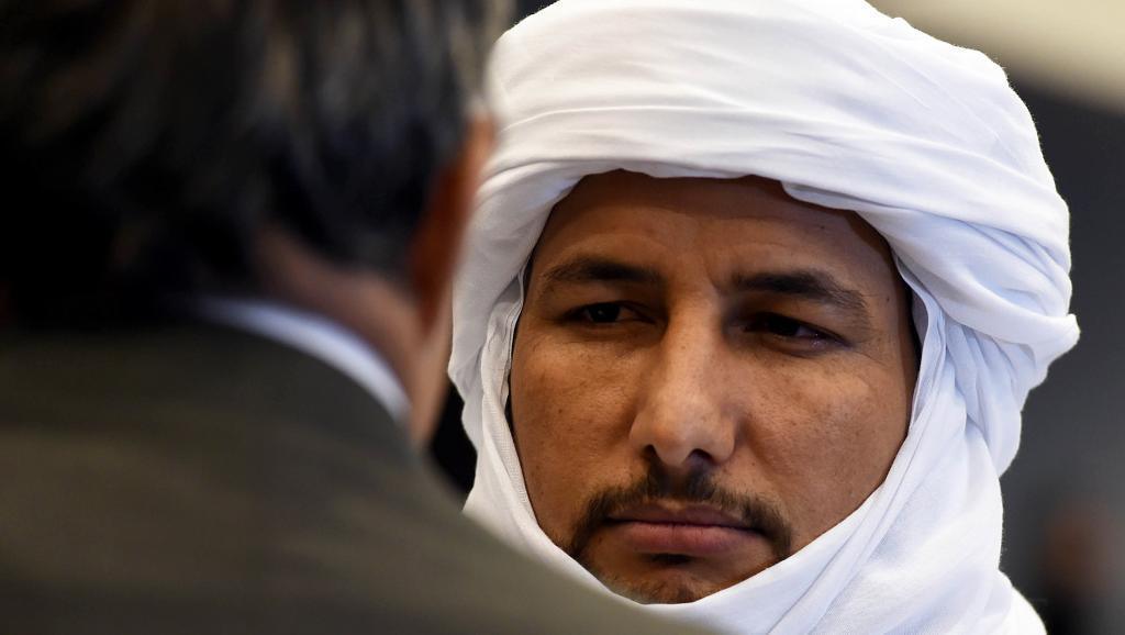 Bilal Ag Acherif, président de la Coordination des mouvements de l'Azawad, lors de la cérémonie de clôture des négociations inter-maliennes à Alger, le 1er mars 2015. AFP PHOTO / FAROUK BATICHE