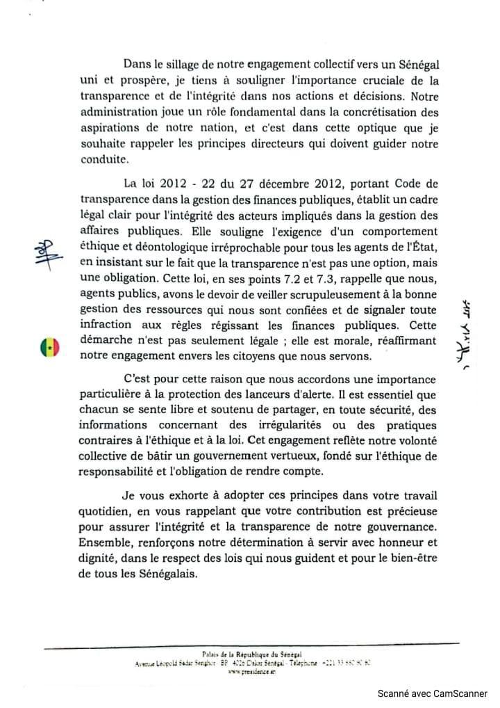 Sénégal : la lettre de Bassirou Diomaye Faye aux agents et fonctionnaires de l'administration 